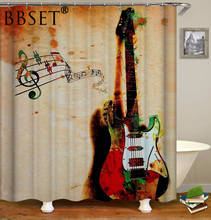 Музыкальный инструмент, занавеска для душа, красочная гитара, игральные заметки, узор, водонепроницаемый, многоцветный, декор для ванной комнаты 2024 - купить недорого