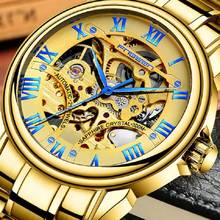 Fngeen marca oco relógio automático mecânico masculino ouro relógios de pulso transparente esqueleto negócios casual relogio masculino 2024 - compre barato