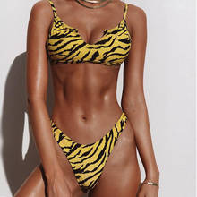 Microbikini con estampado de tigre para mujer, bañador Sexy con Tanga triangular, Bikini brasileño, traje de baño amarillo 2020 2024 - compra barato