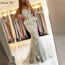 Grey Sleeveless Sexy Evening Dresses 2020 Fake Two Pieces Mermaid Lace Evening Gowns Long Serene Hill BLA70247 2024 - buy cheap