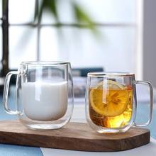 250/350ml copo de água de vidro transparente resistente ao calor dupla parede café expresso chá água copo de vidro isolado canecas escritório tazas 2024 - compre barato
