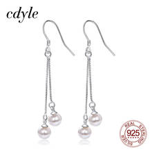 Cdyle 925 Sterling Silver Women Earrings Two Fresh Water Pearl Tassel Drop Earrings Bride Bridesmaid Wedding Jewelry Gift 2024 - buy cheap