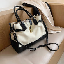 Повседневная холщовая дамская сумочка с надписью, дизайнерский саквояж на ремне через плечо, вместительный кожаный тоут, шоппер в стиле пэчворк 2024 - купить недорого