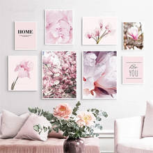 Pink Magnolia Peony Flower Nordic Posters and Prints Quotes Wall Art Pictures for Living Room Home Decoration Canvas Painting 2024 - buy cheap
