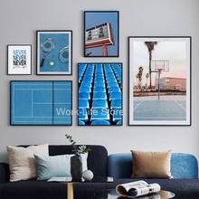 Blue Tennis Street Basketball Court Quote Wall Art Canvas Painting Posters And Prints Wall Art Pictures For Living Room Decor 2024 - buy cheap