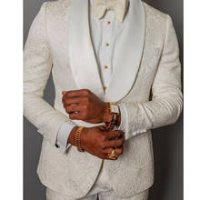 Último design 2020 traje padrão marfim noivo smoking xale cetim lapela homens ternos 2 peças melhor homem de casamento (jaqueta + calça + gravata) 2024 - compre barato