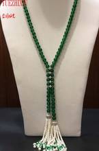 925 серебряные ювелирные изделия Настоящее 8 мм зеленый нефрит ожерелье 20 дюймов для женщин пресноводный жемчуг кисточкой ювелирные изделия 2024 - купить недорого