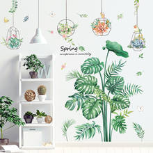 Adesivos de parede de folhas verdes estilo nórdico, decoração de casa, decalque para sala de estar, em vinil, ecológico, para quarto, cesta 2024 - compre barato