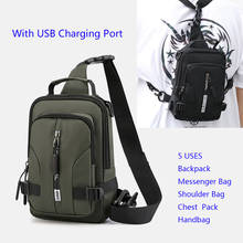 Нейлоновый мужской рюкзак, нагрудная сумка с USB-портом для зарядки, милитари, один мессенджер, маленькая сумка 2024 - купить недорого