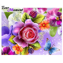 Ever Moment-pintura de diamantes hecha a mano, flor rosa, mariposa, Cuadrado completo, 5D, bordado de diamantes, decoración, Hobby ASF2010 2024 - compra barato