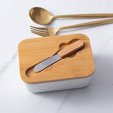 New Product Butter Sealed Box Ceramic Butter Tray With Wooden Lid And Knife Cheese Storage Plate Butter Dish Container Case 2024 - buy cheap