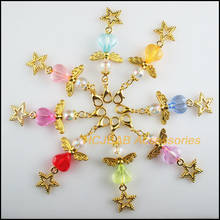 8 peças-amuletos de acrílico misturados com corações e estrelas, cor dourada, 21.5x33mm, anjo com fechos de garra de lagosta 2024 - compre barato