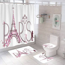 Cortina de chuveiro com estampa de torre rosa, decoração branca de dia dos namorados, tapetes banheiros, tapete antiderrapante 2024 - compre barato