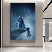 Современное искусство одинокий астронавт Картина на холсте сидящий в космосе плакаты и принты настенные картины для декора гостиной 2024 - купить недорого