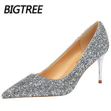 Women Pumps Basic High Heels For Women Shoes Bling Bling Party Shoes Gold Silver Wedding Shoes Fashion Stiletto Plus Size 42 43 2024 - buy cheap