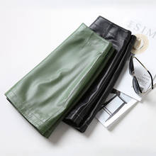 Falda corta de piel de oveja con cremallera en la parte delantera para mujer, minifalda corta de cintura alta, a la moda 2024 - compra barato