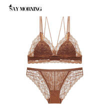 SAY MORNING 2021 French Bra & Brief Sets Mujer Sexy Lace Ultrathin Cotton Hollowing out Women Intimates Sexy Lingerie 2024 - buy cheap