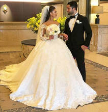 Vintage Long Sleeve Wedding Dresses Lace Appliques Ball Gown court Train Princess Bridal wedding Gown Vestido De Noiva 2024 - buy cheap