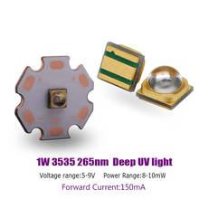 High Power 3535 1W 265nm Deep UV LED CHIP UVC Ultraviolet Sterilization LED Diode 150mA 5-9V 2024 - купить недорого