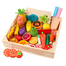 Conjunto de cozinha de madeira para crianças, brinquedos educativos, utensílios para cozinha, cortar frutas, vegetais, comida, presente 2024 - compre barato