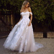 Appliques Wedding Dresses 2020 Off the Shoulder Lace A Line Bride Dress Princess Wedding Gown Custom Made Robe De Mariee Gowns 2024 - buy cheap