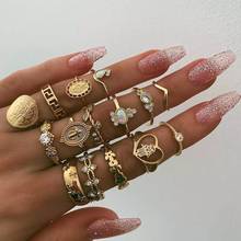 Creative Vintage Ring Set Beauty Head Gold Coin Cross Pattern Diamond Love Ring 15Pcs Vintage Ring Set 2024 - buy cheap