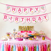 Sweet Lollipop Happy Birthday Banner Pink Candy Sugar Theme Party Decorations Baby Shower Hanging Bunting Banner Party Supplies 2024 - купить недорого