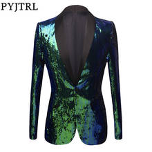 PYJTRL Full Sequins Series Men Shiny Green Blue Sequins Blazers Night Club Slim Fit Suit Jacket Stage Singers Costume Prom Dress 2024 - buy cheap
