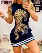 Elegant Women Tiger Print Short Sleeve Bodycon Mini Dress Sexy Fashion Mini Dress Fall 2024 - buy cheap