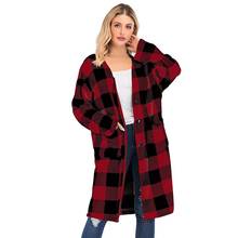 2022 Fashion New Knitted Cardigans Feminina Single Breasted Plaid Pockets Crew Neck Autumn Casual Long Comfortable Length Coats 2024 - buy cheap