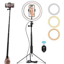 Anel de luz led com tripé, suporte para maquiagem, live streaming, vídeo do youtube, luz de brilho regulável para fotografia, selfie 2024 - compre barato
