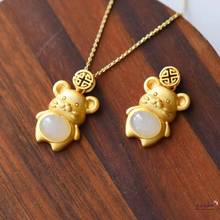 Prata incrustada natural hetian jasper mouse pingente colar estilo chinês retro original antigo ouro ofício charme jóias femininas 2024 - compre barato