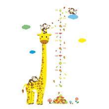 Мультфильм измерения настенные наклейки для детской комнаты с рисунком жирафа обезьянки, высота правитель диаграммы наклейки детская домашний декор 2024 - купить недорого