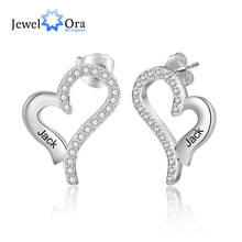 JewelOra Customized Name Engraved Earrings with Cubic Zirconia Elegant Heart Stud Earrings for Women Personalized Birthday Gifts 2024 - buy cheap