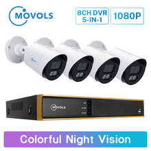 Movol-câmera de segurança com visão noturna, colorida, 1080p, 4 peças, 8 canais, 2mp, p2p, dvr, área externa, kit de vigilância, à prova d'água, sistema de segurança 2024 - compre barato
