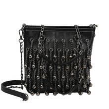 Vintage Fashion Women Fringe Bucket Shoulder Bag High Quality Messenger Crossbody Bag Female Bucket Rivet Tassel Bag 2024 - buy cheap