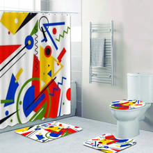Cortina de banho geométrica abstrato, 4 unidades, para o banheiro, arte de suântismo, tapetes, conjunto de decoração da casa 2024 - compre barato
