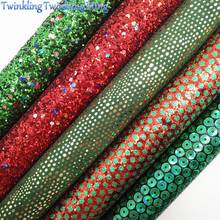 Tecido de glitter vermelho e verde para natal, folha de couro falso de lagarto para arco diy, tamanho a4, 8 "x 11", brilhante, xm091 2024 - compre barato