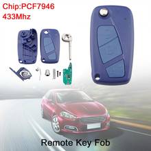 433 МГц 3 кнопки флип Автомобильный Брелок дистанционного управления с ключом с PCF7946 чип синий подходит для Fiat 500 Panda / Punto / Bravo 2024 - купить недорого