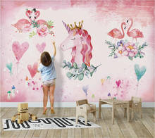 Beibehang-papel tapiz personalizado 3d, mural nórdico minimalista, rosa, pintado a mano, amor, flamenco, unicornio, fondo, pintura de pared, papel tapiz 2024 - compra barato