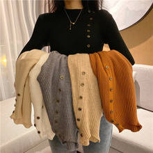2020 Women Autumn Winter Knitted Sweater Solid Female Soft Elastic Color Pullovers Button Full Sleeve O-Neck Top Apricot Gray 2024 - buy cheap