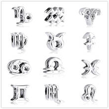 2019 Christmas 100% 925 Sterling Silver Winter Sparkling Twelve Zodiac Series Charms Fit Bracelets Necklaces DIY Women Jewelry 2024 - buy cheap