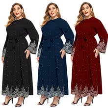 Ramadan Muslim Women Kaftan Long Sleeve Maxi Dress Plus Size Abaya Jilbab Embroidery Dubai Loose Belt Clothing Dresses Robe Gown 2024 - buy cheap