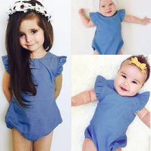 Летняя одежда для новорожденных девочек; Джинсовый комбинезон с рукавами-крылышками; Комбинезон; Комплект одежды для маленького ребенка 2024 - купить недорого