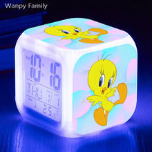 2021New Симпатичные Tweety светодиодный Будильник 7 цветов светящийся Цифровой Детский Будильник Номер ночной Светильник электронные часы подарок для ребенка 2024 - купить недорого