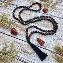 8MM Red Tigers Eye & Lava Stone Mala Necklace 108 Mala Beads Knotted Necklace Black Tassel Necklace Collar Mujer 2024 - buy cheap