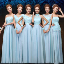 One shoulder Elegant long Bridesmaid Dress Blue chiffon Floor Length Bridesmaid Dresses Wedding Party Dress 2024 - buy cheap