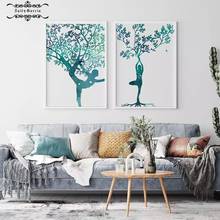 Modern Abstract Trees Turquoise Watercolour Yoga Pose Art Prints Canvas Painting Wall Pictures for Office Living Room Home Decor 2024 - buy cheap