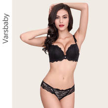 Sexy fahion thick push up lace deep V  padded bra and panty gather underwear bow cotton brassiere A B C cup lingerie set 2024 - buy cheap