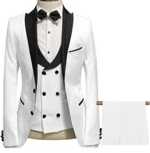 Красивый смокинг жениха для жениха на пике, Мужская Свадебная одежда, мужской пиджак, блейзер для выпускного вечера (пиджак + брюки + галстук + жилет) A182 2024 - купить недорого